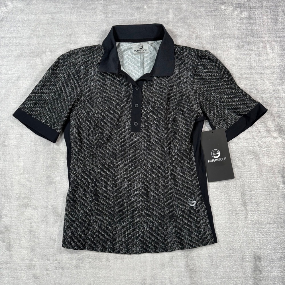 Foray Golf Fashion Polo Shirt Womens Medium Dark Boucle Black Grey UPF 50 New
